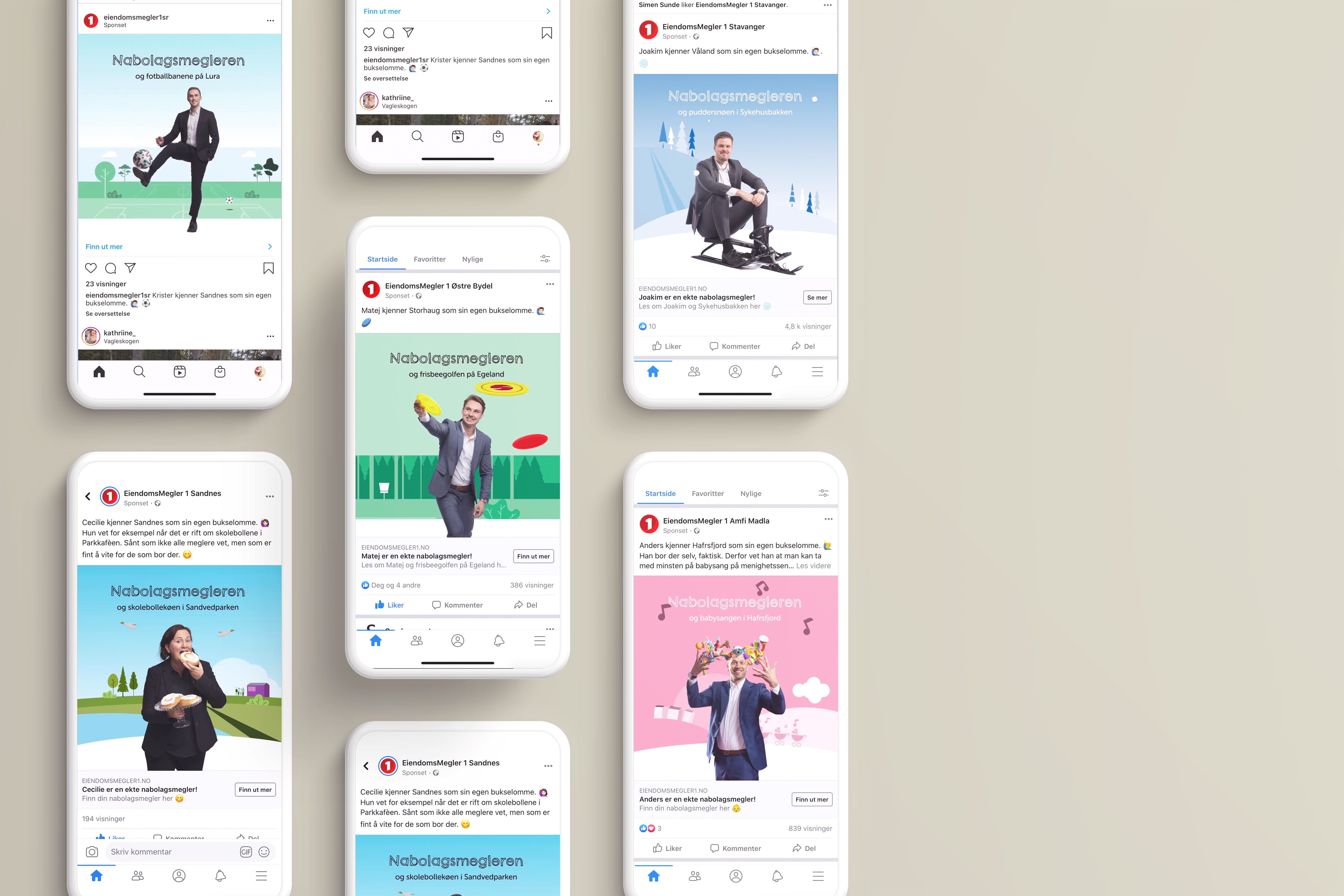 Illustrasjon som viser forskjellige annonser fra kampanjen 