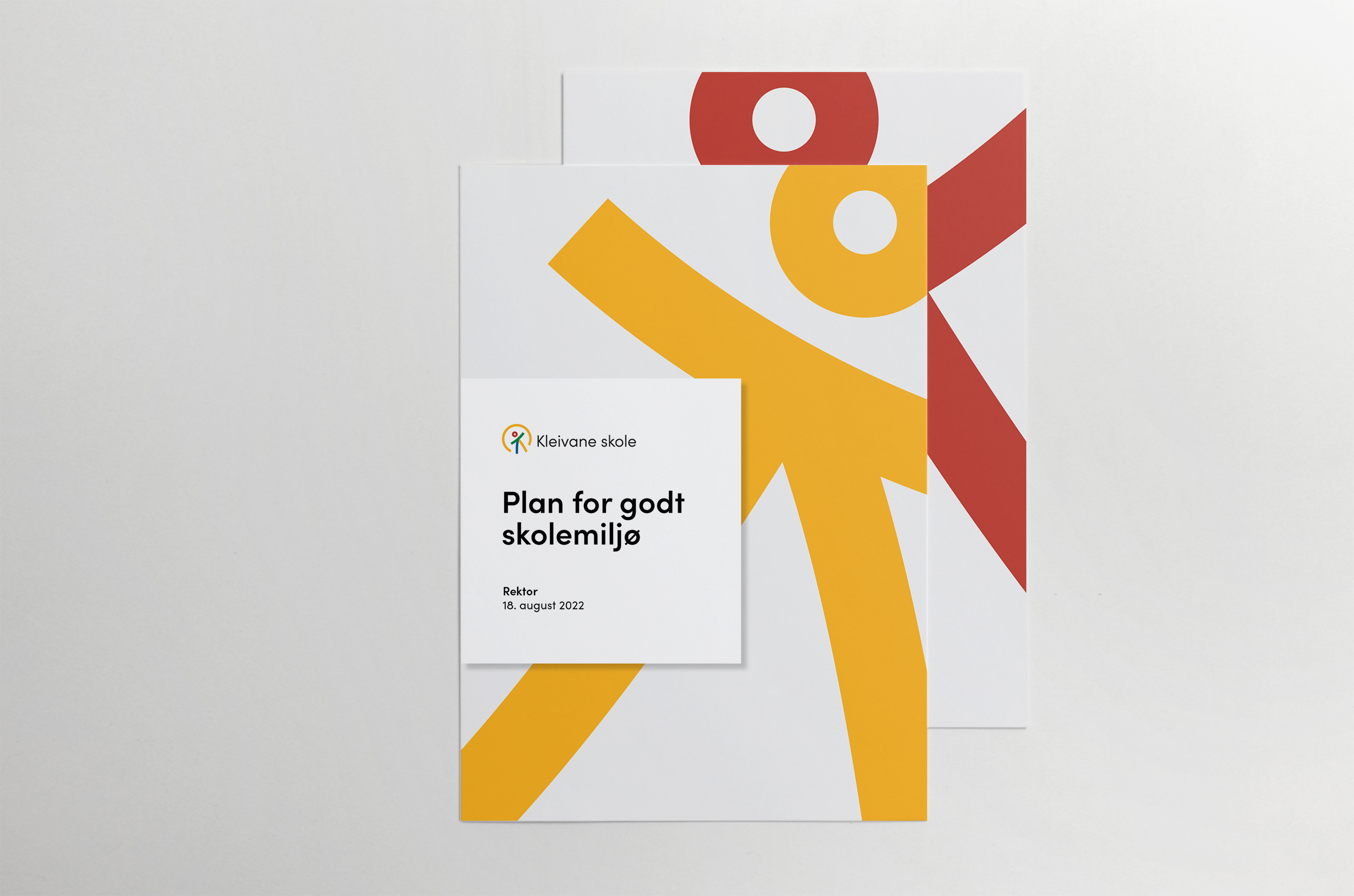 Illustrasjon som viser grafisk profil for Kleivane skole, med logo, farger og profilelementer