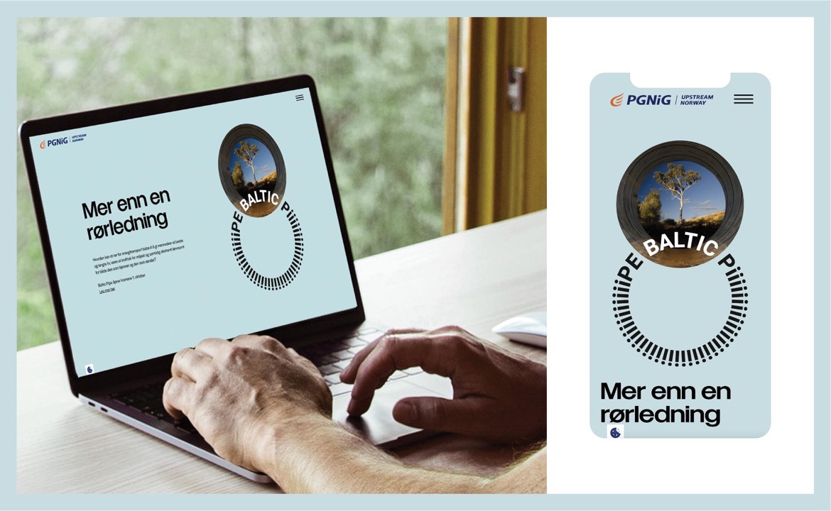 Datamaskin og mobilskjerm som viser nettsiden til Baltic Pipe