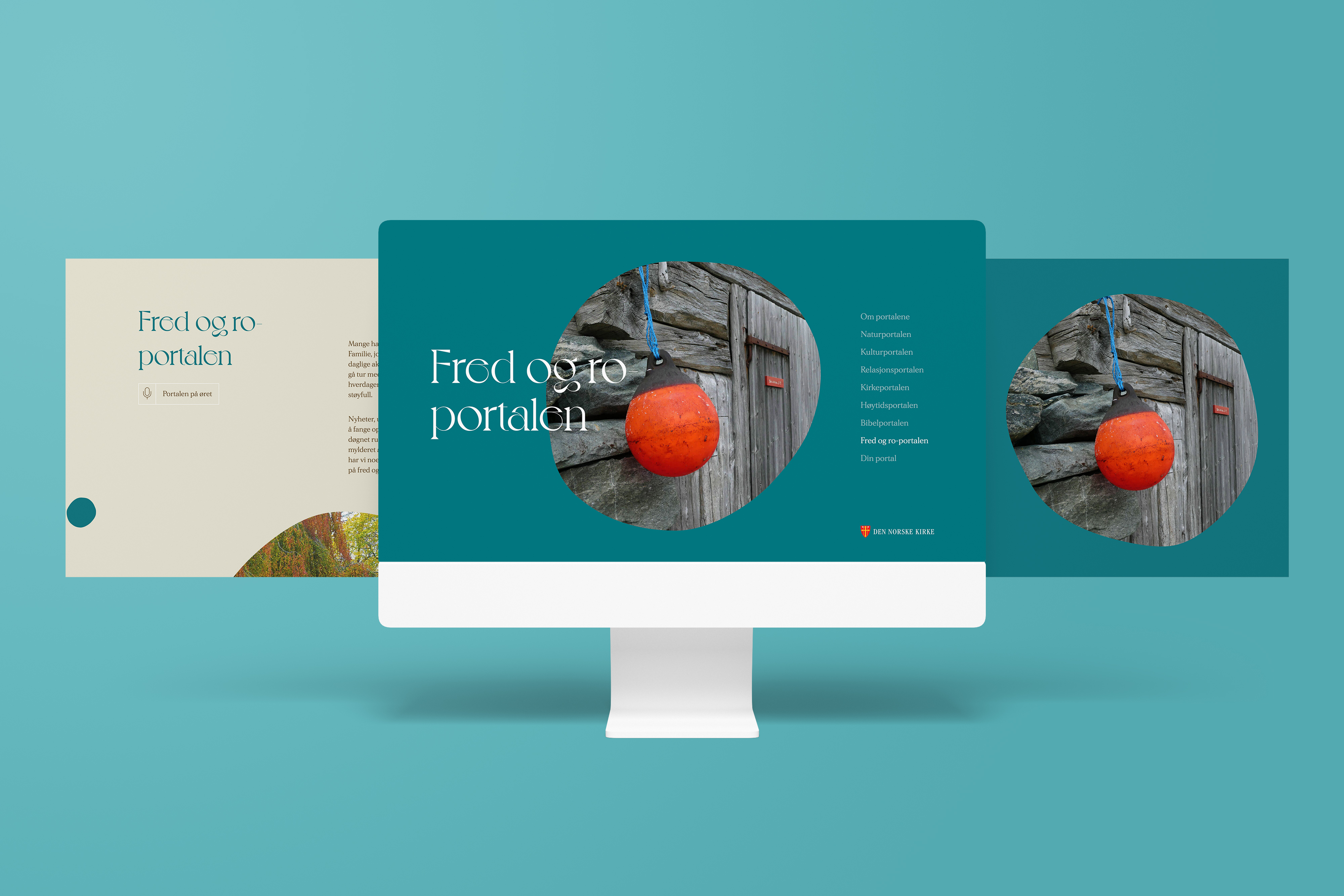 Mockup av en datamaskin som viser nettsiden til Portaler til tro