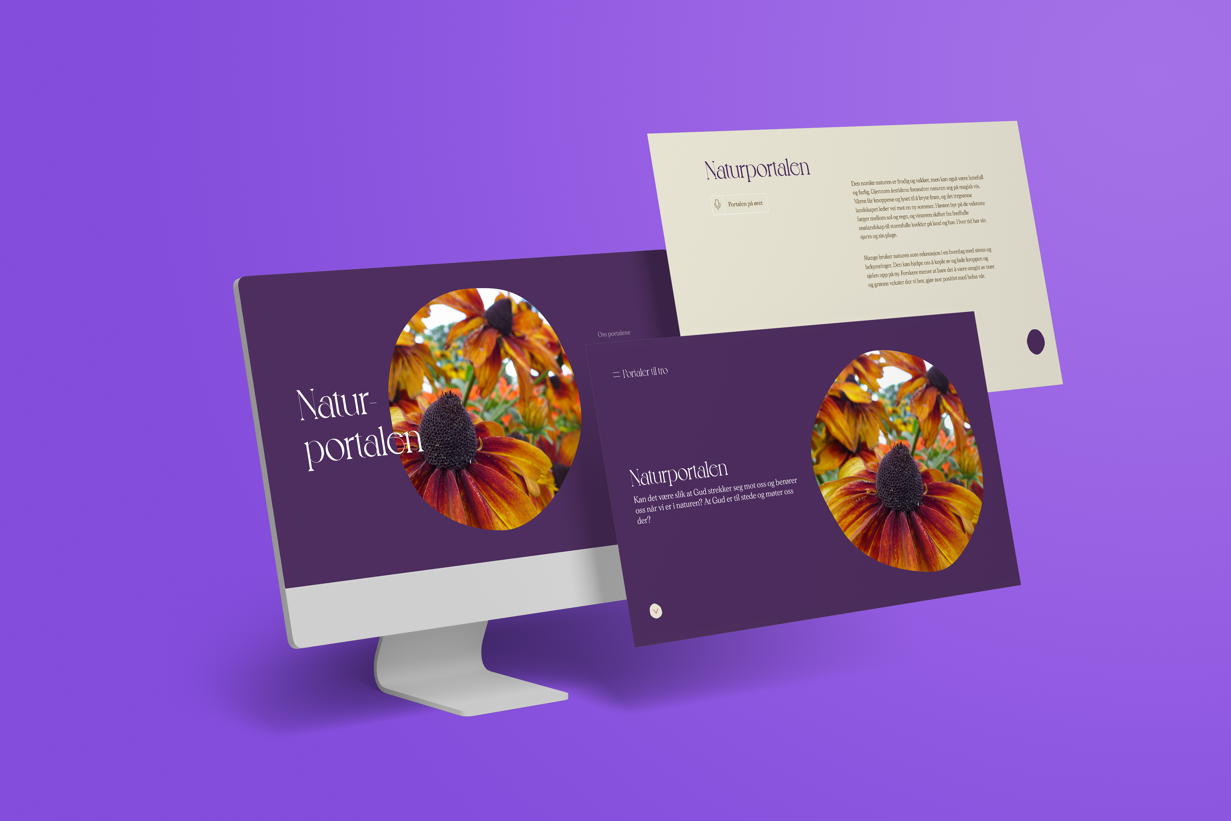 Mockup av en datamaskin som viser nettsiden til Portaler til tro