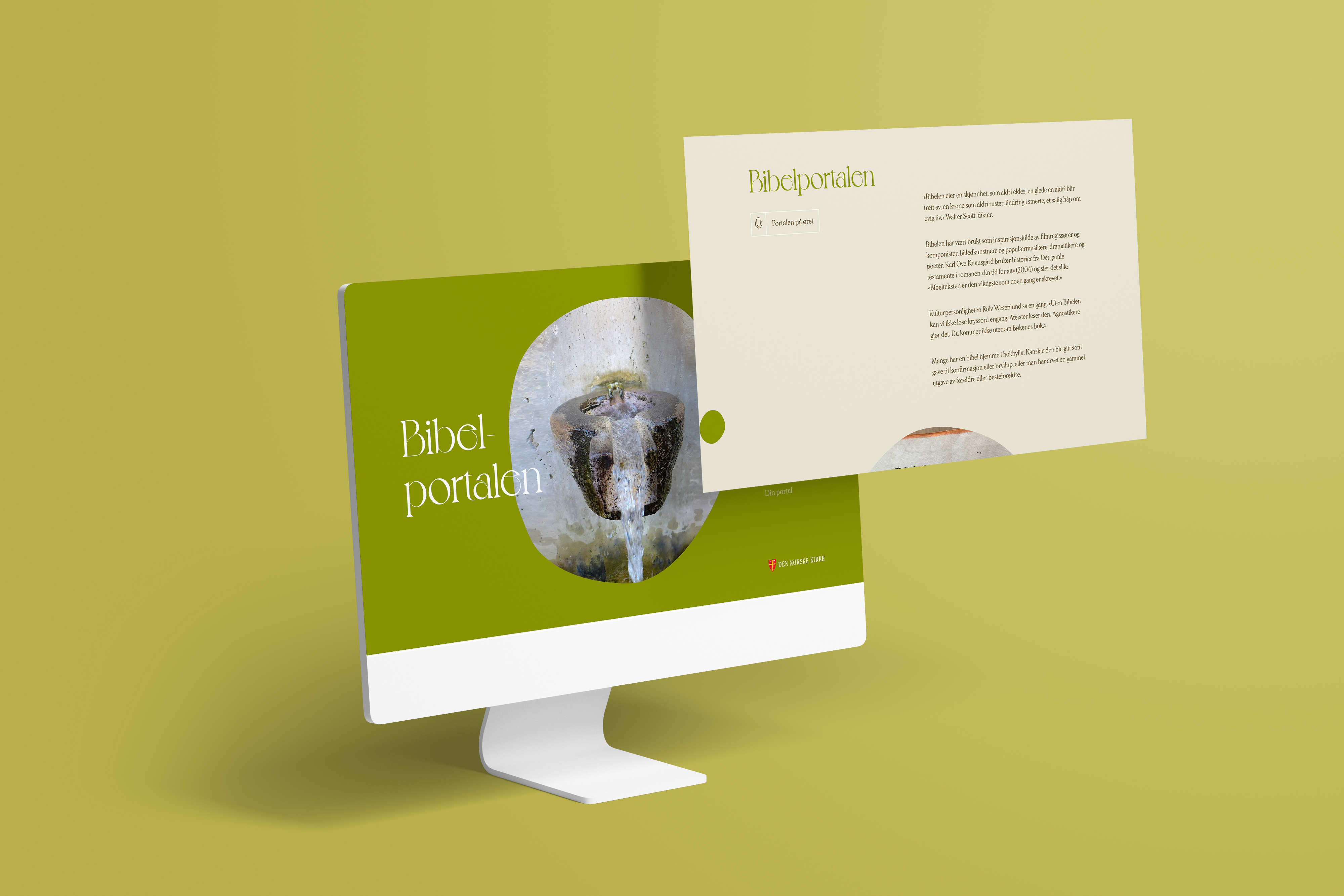 Mockup av en datamaskin som viser nettsiden til Portaler til tro