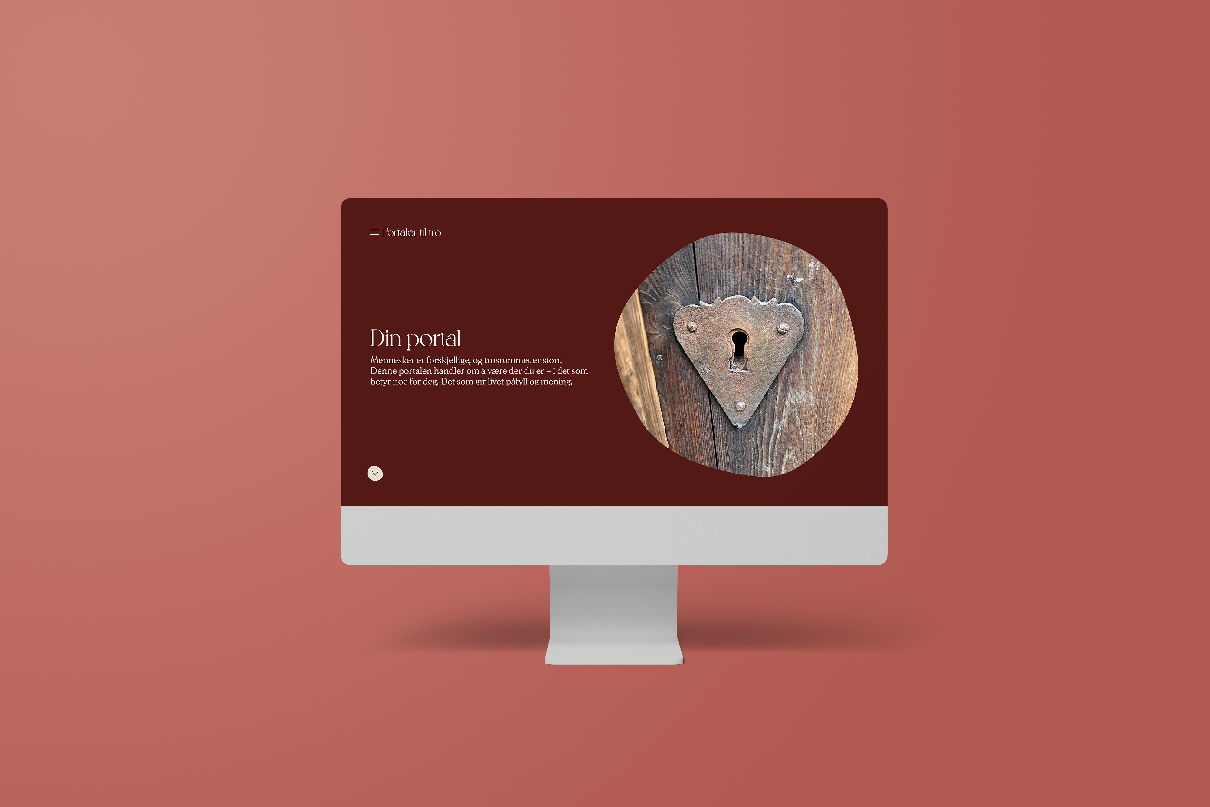 Mockup av en datamaskin som viser nettsiden til Portaler til tro