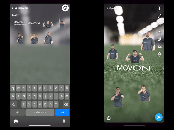 Mockups som viser gifs til sosiale medier for MOVON-kampanje i forbindelse med åpning av treningssenter i Sandnes