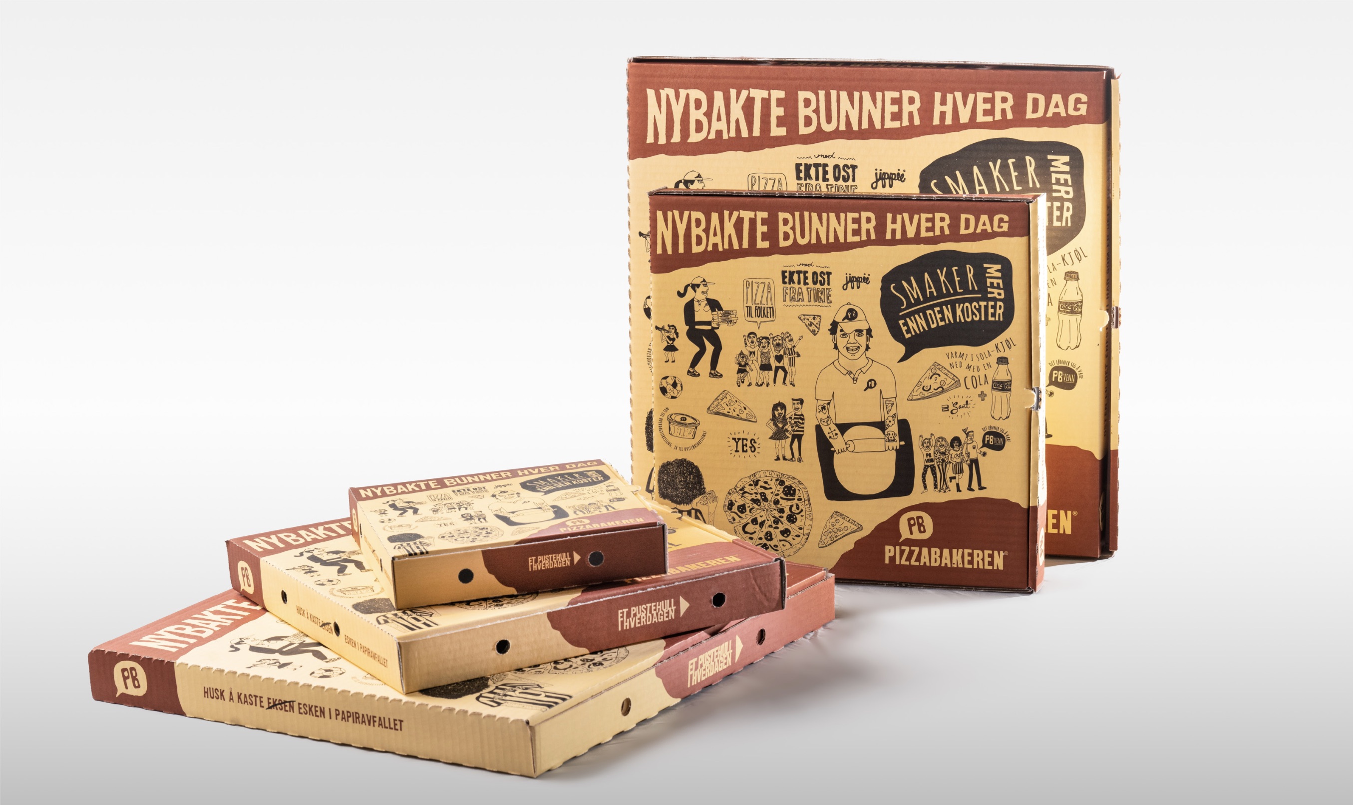 Bilde av de nye pizzaeskene til Pizzabakeren i forskjellige størrelser