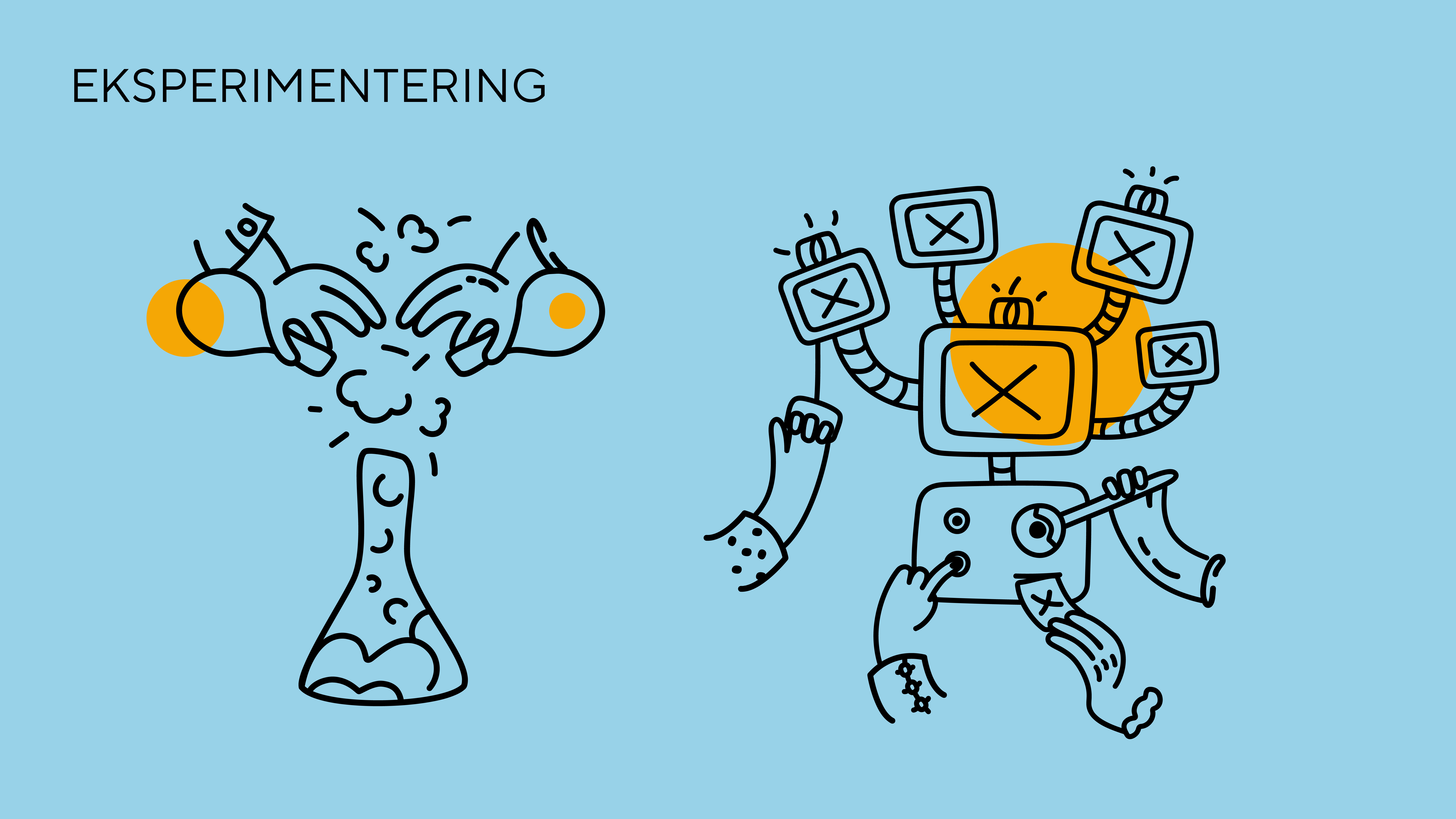 Illustrasjon om eksperimentering, som viser hender som drodler seg gjennom retninger og muligheter