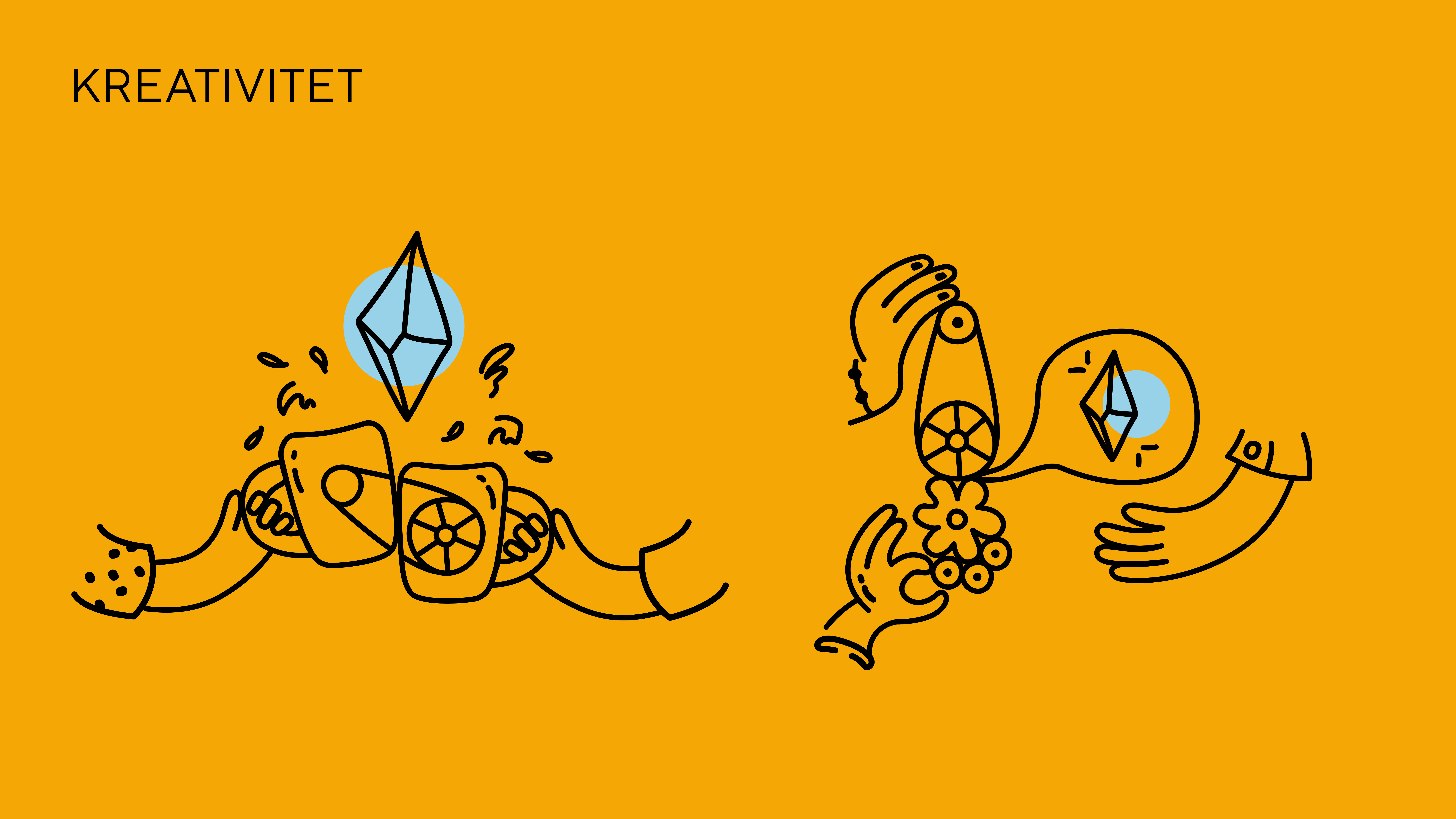 Illustrasjon om kreativitet, som viser hender som drodler seg gjennom retninger og muligheter